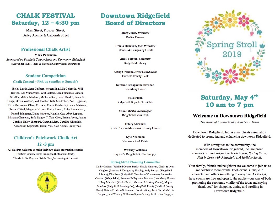 spring stroll Ridgefield CT Schedule of events 2019