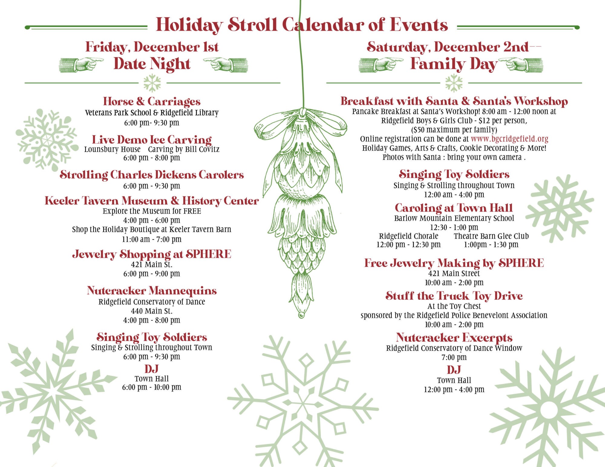 Holiday Stroll Ridgefield CT 2023 Schedule of Activities